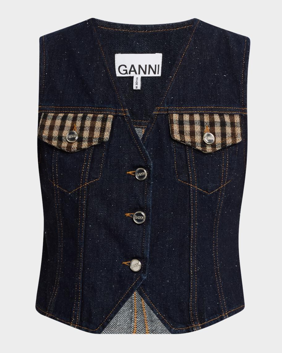 Ganni Denim Patchwork Utility Vest | Neiman Marcus