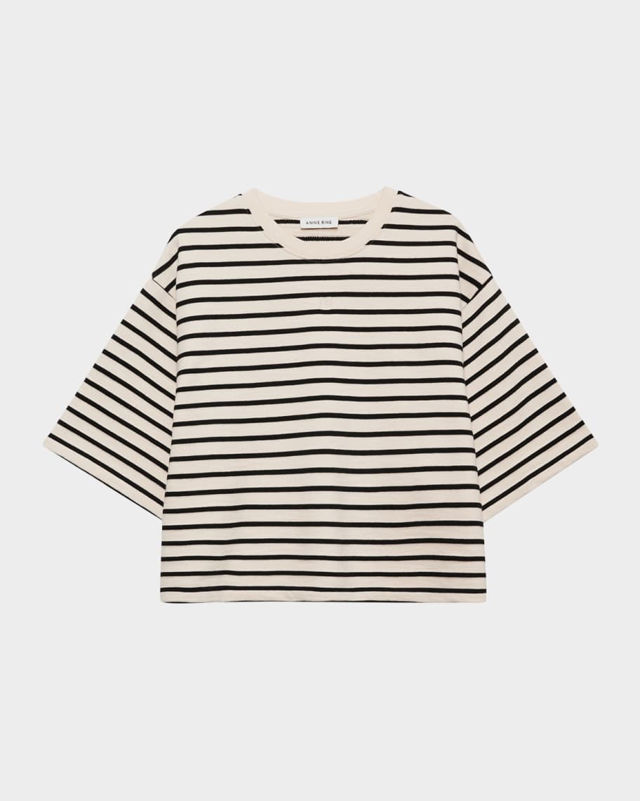Tシャツ・カットソー ANINE BING \"MYERS CROPPED TEE\" T-SHIRT (A 08 11431 MTL69) ANINE BING Myers Cropped Tee Framed Monogram - Ivory