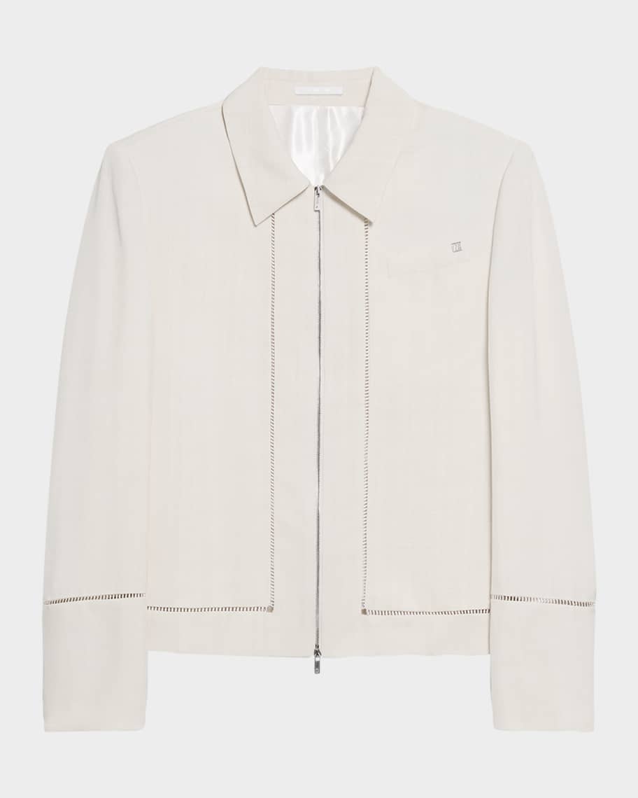 Helmut Lang Men's Ladder-Stitch Border Zip Jacket | Neiman Marcus