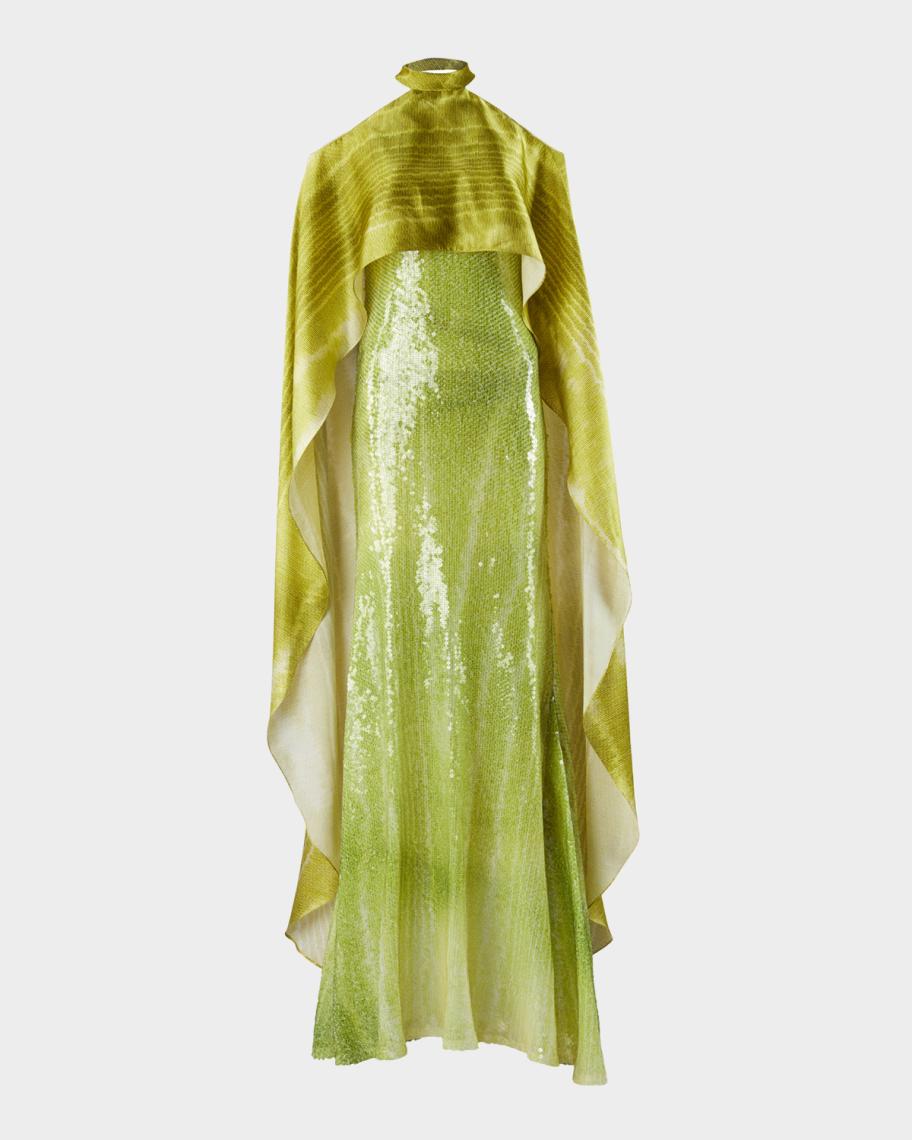 Silvia Tcherassi Adelia Cold-Shoulder Silk Sequined Trumpet Dress