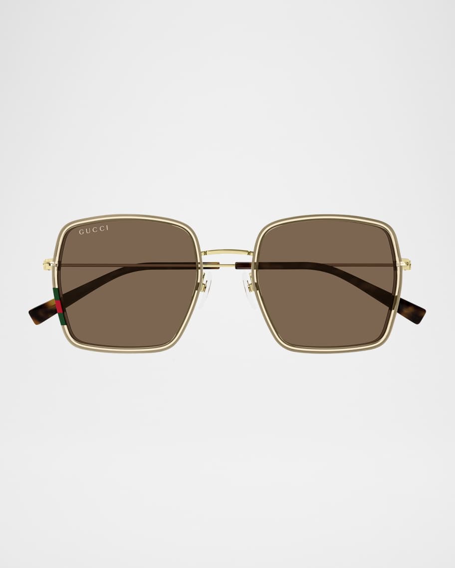 GUCCI スクエアフレムサンクラス GG1848S 002HVBW Rectangular-frame sunglasses in yellow gold-toned metal