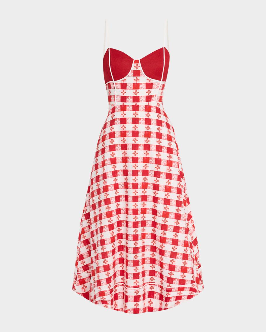 Rachel Antonoff Harper Gingham A-Line Midi Dress | Neiman Marcus