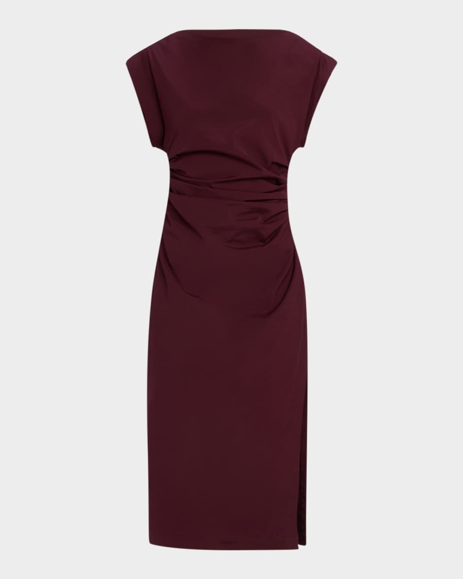 A.L.C. Nara Gathered Short-Sleeve Midi Dress | Neiman Marcus