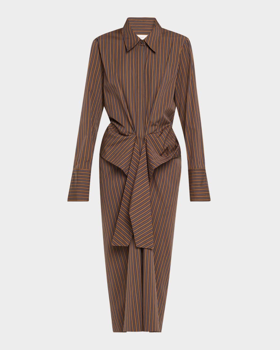 A.L.C. Mila Pinstripe Draped Shirtdress | Neiman Marcus