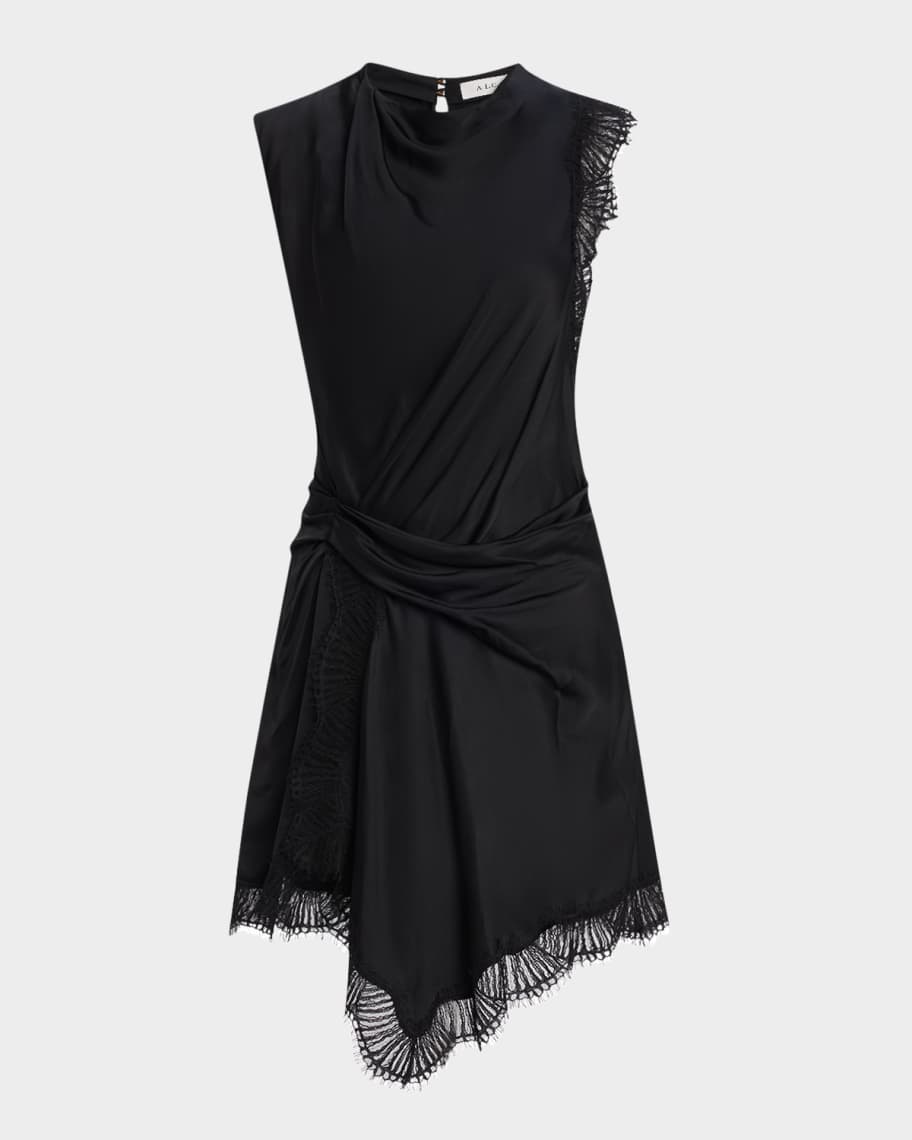 modal asymmetric lace-up a-line mini dress Modal ruched A-Line Mini Dress in Black - M main image 0