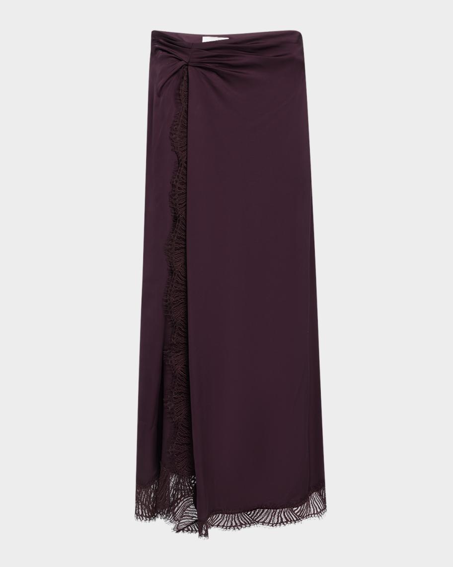 Neiman Marcus Bella Lace-Trim Midi Skirt