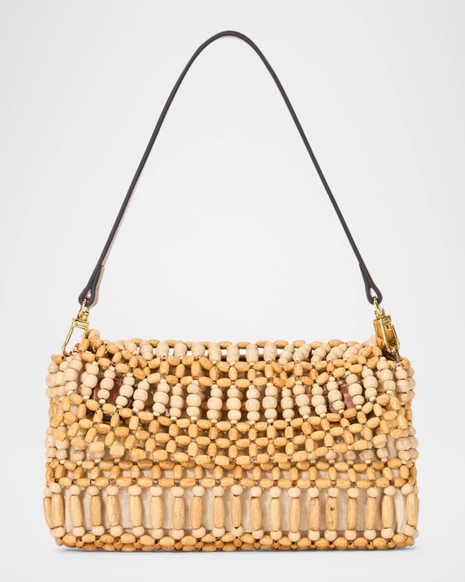 STAUD Timmy Convertible Beaded Wood Shoulder Bag | Neiman Marcus