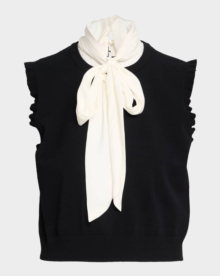 CINQ A SEPT Womens Ivory Ruched Tie Zip-up Back Sleeveless Crew Neck Top