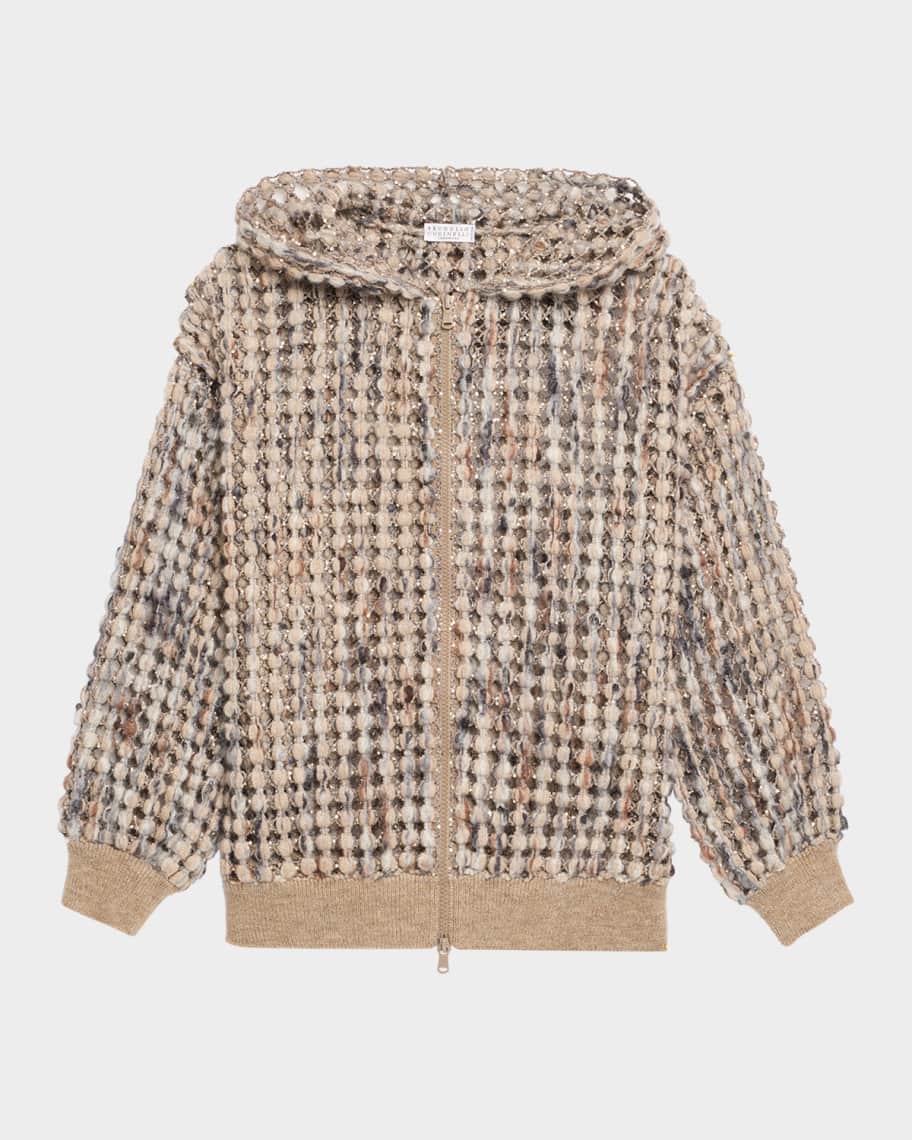Brunello Cucinelli Pailette Wool-Cashmere Net Balloon-Sleeve