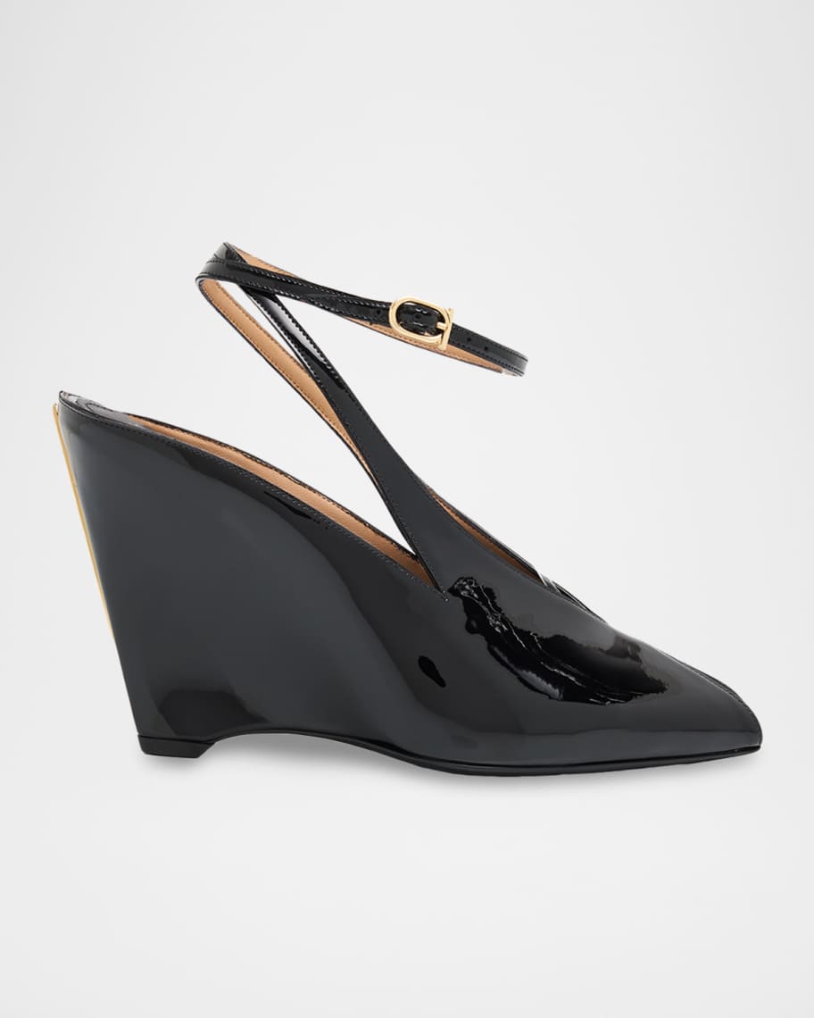 ferragamo*美品 Ferragamo 95mm Arcadia Patent Wedge Sandals | Neiman Marcus