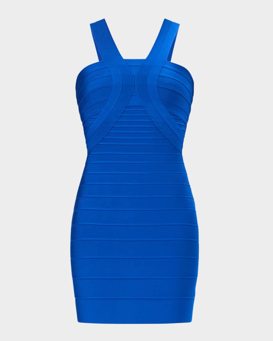 Herve Leger The Elise Ribbed Bodycon Halter Mini Dress | Neiman Marcus