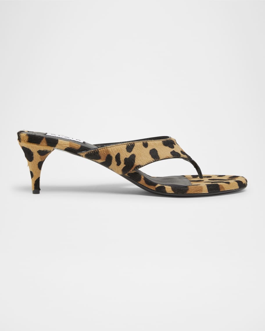 ALAIA Leopard Horse Hair Kitten-Heel Thong Sandals | Neiman Marcus