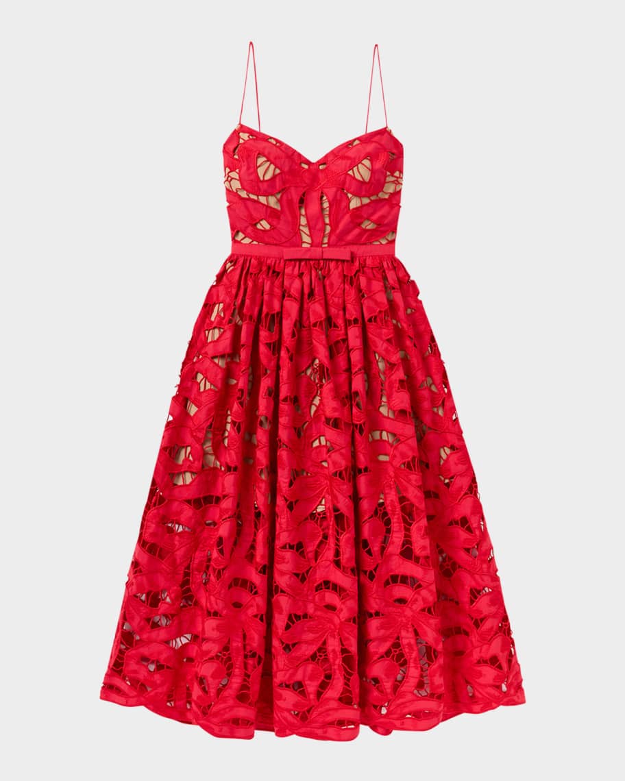 Self-Portrait Bow Embroidered Midi Dress | Neiman Marcus