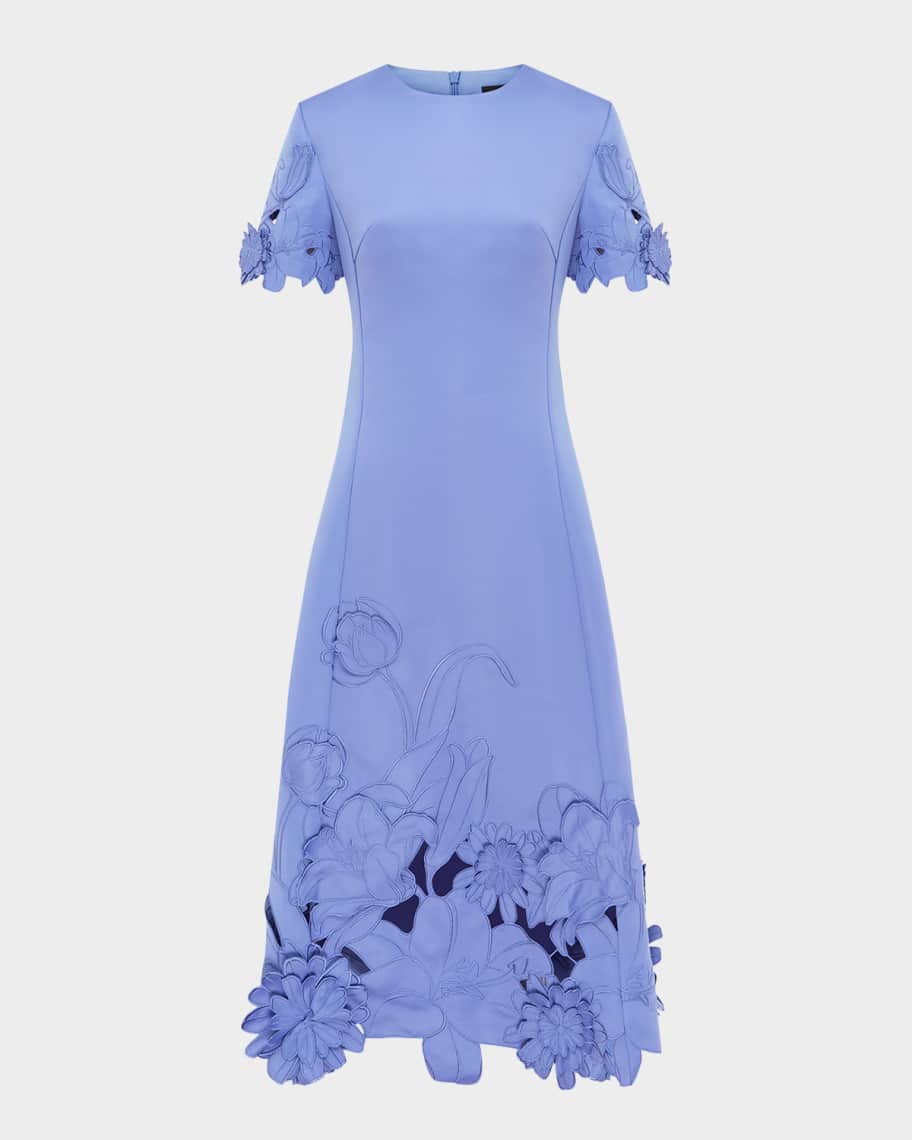 LEO LIN Caroline Floral-Embroidered Cutout Midi Dress
