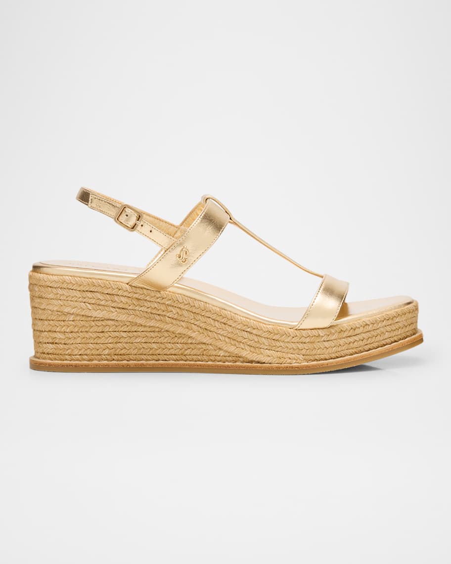 Jimmy Choo Theia 60 Metallic Leather Wedge Sandals | Neiman