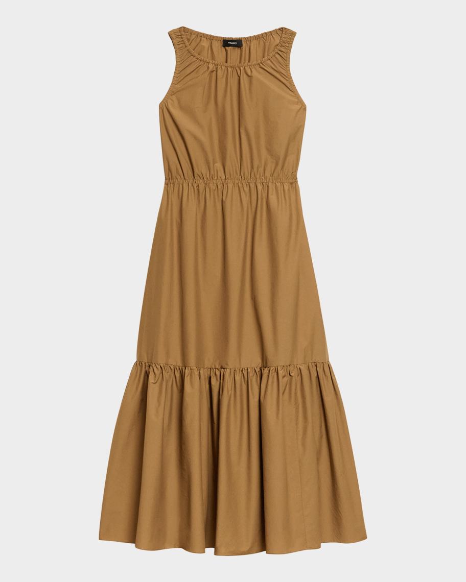 theory gathered sleeveless dress in stretch knit Waffle-knit cotton-blend midi dress - black
