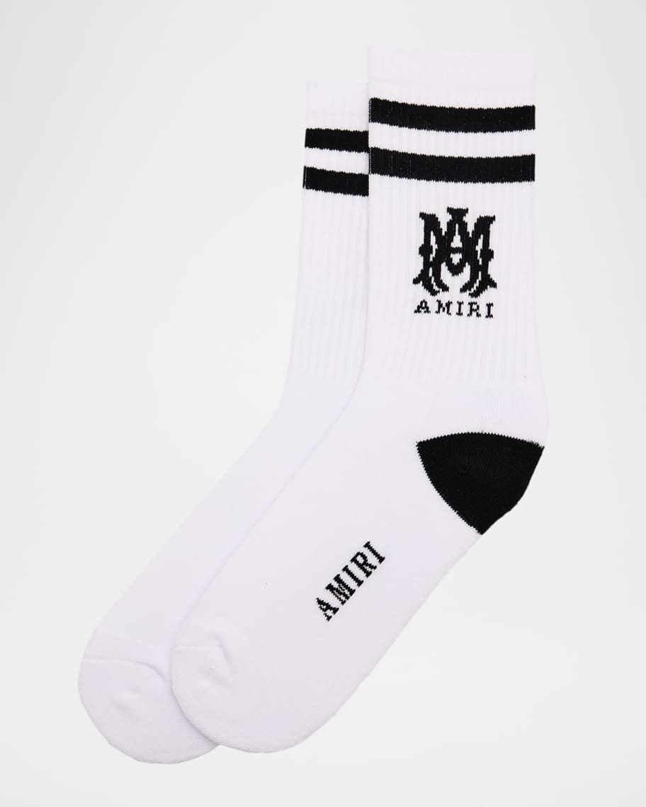 Amiri Men's MA Double-Stripe Ribbed Crew Socks | Neiman Marcus