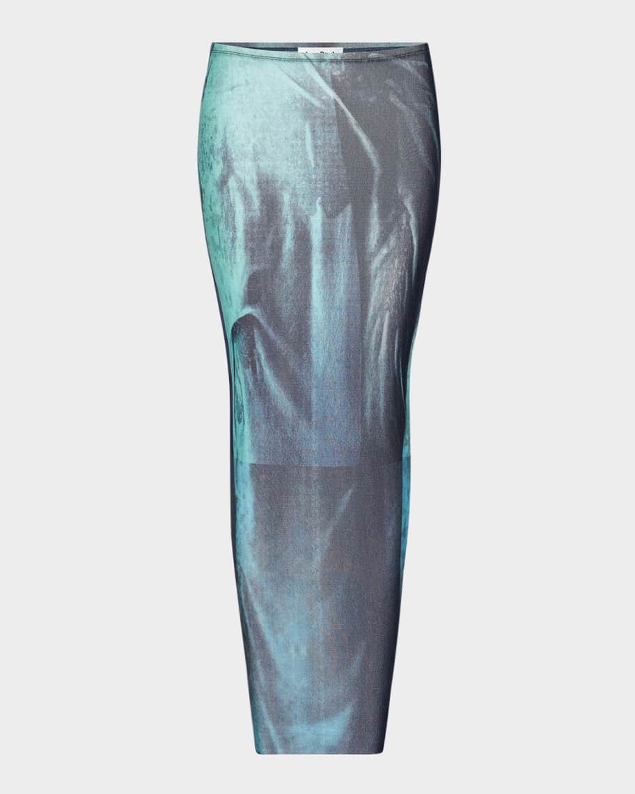 Jean Paul Gaultier Water-Print Mesh Maxi Skirt | Neiman Marcus