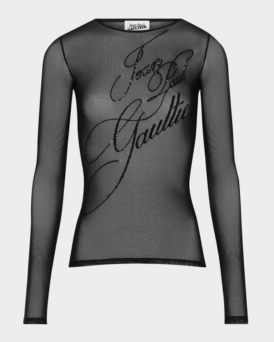 Jean Paul Gaultier Sequined Signature Mesh Long-Sleeve Top