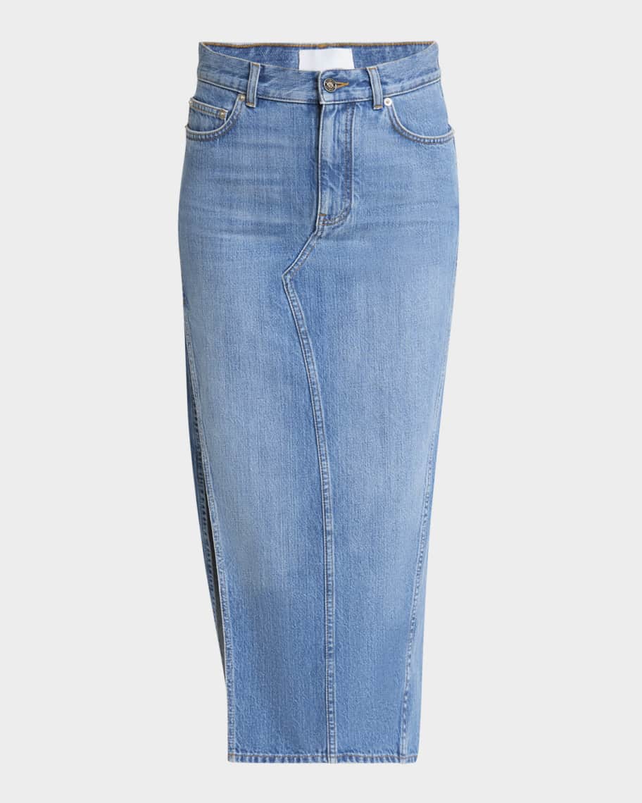 デニム・ジーパン Givenchy Side Slit Midi Denim Skirt With Logo Patch Givenchy Side-Slit Denim Midi Skirt | Neiman Marcus