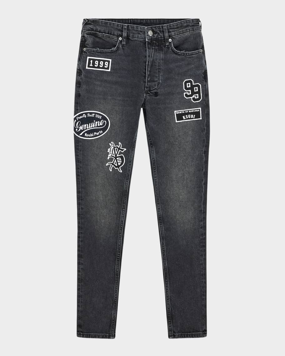 Ksubi Men's Van Winkle Roadhouse Black Patched Skinny Jeans