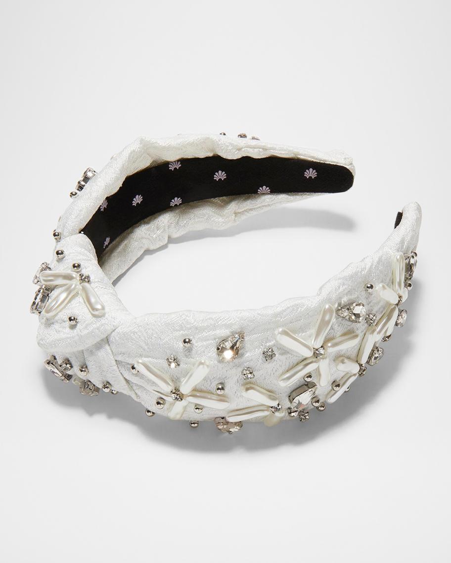 Lele Sadoughi, NWT pearl jet Bridgette Embellished Black Floral brocadeHeadband Lele Sadoughi Knotted Pearl Floral Brocade Headband | Saks  main image 4