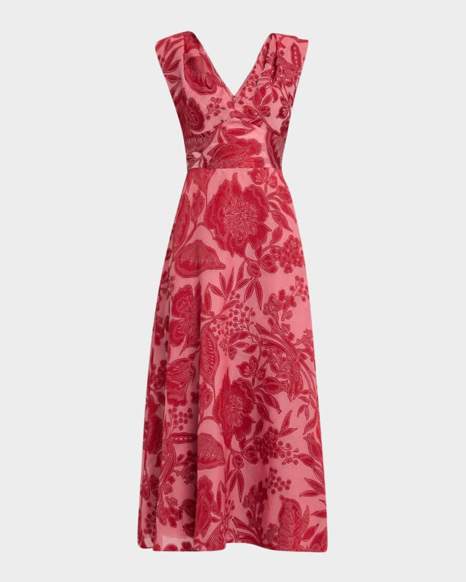 Lela Rose Off-The-Shoulder Fil Coupe Midi Dress | Neiman Marcus
