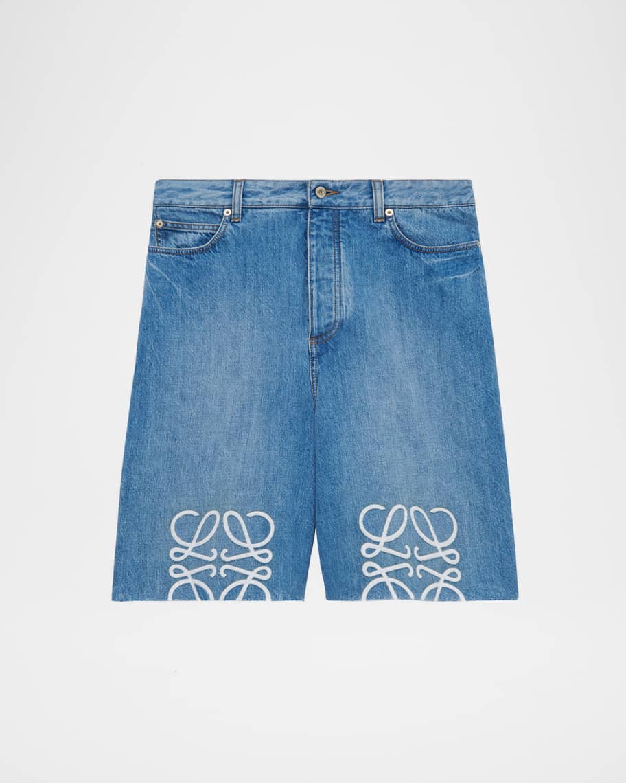 Loewe Men's Maxi-Anagram Washed Denim Shorts | Neiman Marcus