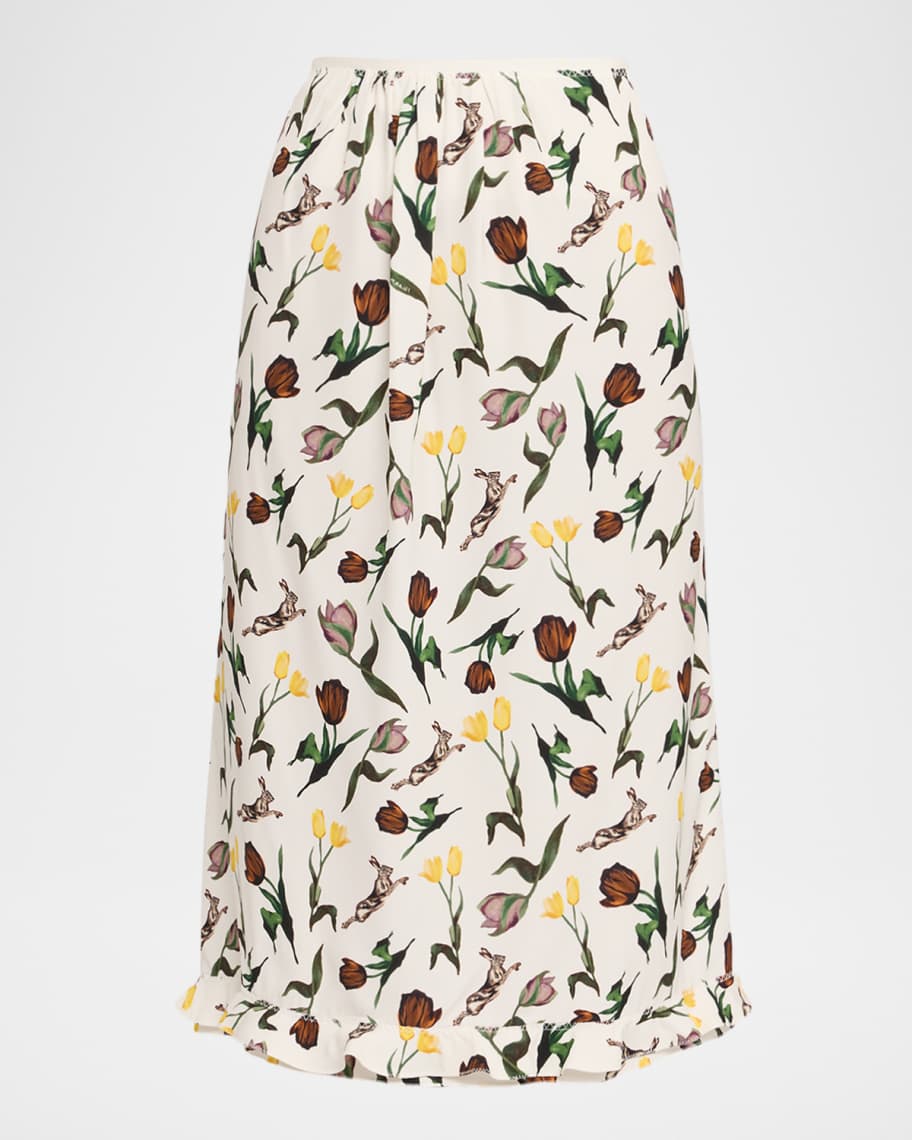 Marni Floral Ruffle Midi Skirt | Neiman Marcus