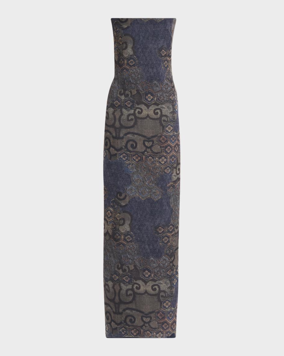 Giorgio Armani Strapless Tile-Print Silk Gown | Neiman Marcus