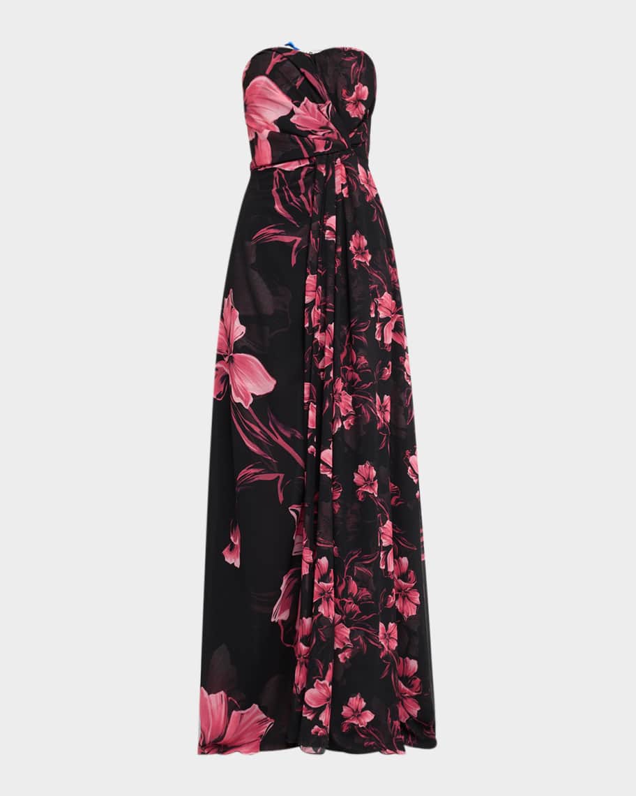 Chiara Boni La Petite Robe Strapless Floral-Print Georgette Gown