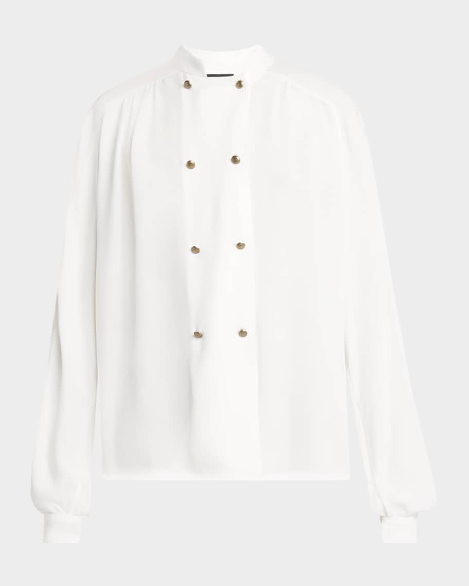 Giorgio Armani Double-Breasted Silk Blouse | Neiman Marcus