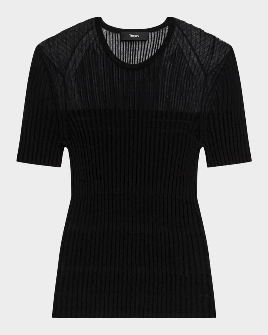 Theory Sheer Stripe Crewneck Tee | Neiman Marcus