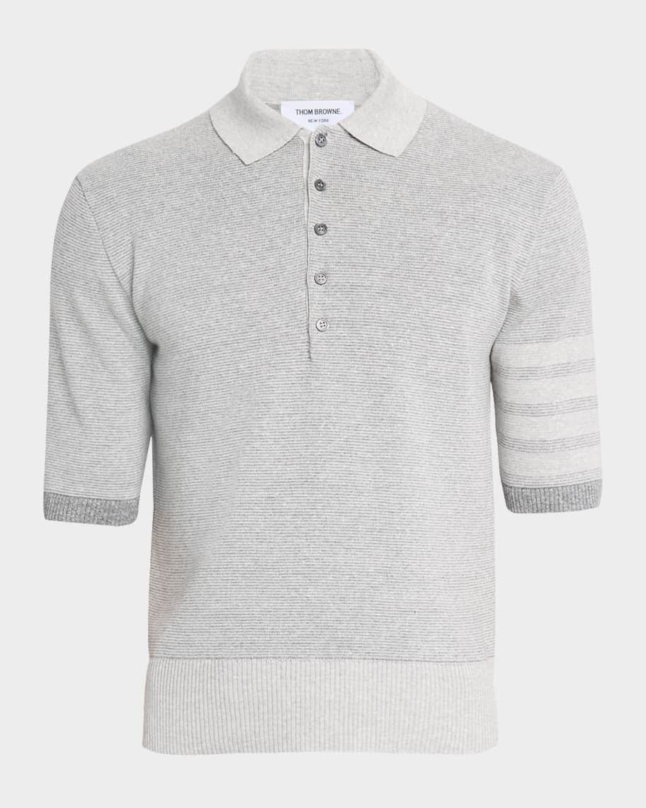 Thom Browne Men's Linen and Cotton Stripe-Sleeve Polo Shirt