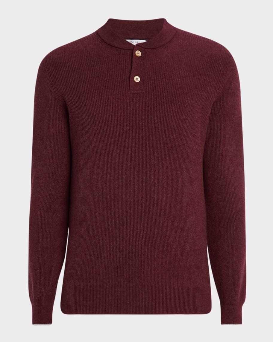 Brunello Cucinelli Men's Ribbed Cashmere Henley Sweater | Neiman