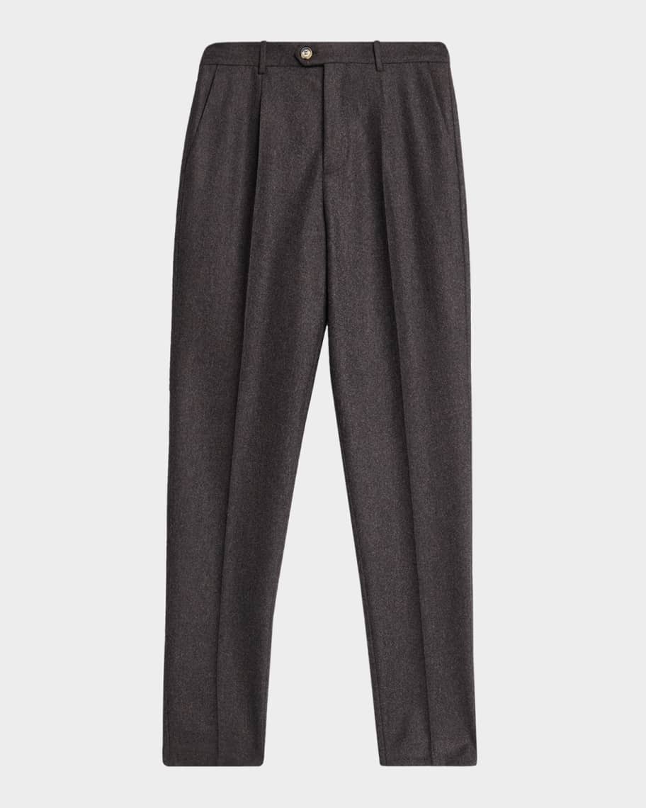 Brunello Cucinelli Men's Wool Flannel Single-Pleated Pants