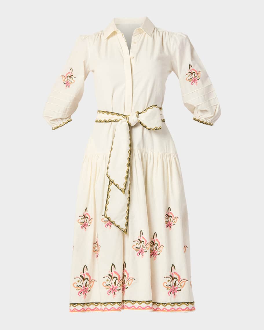 Shoshanna Paisley Embroidered Cotton Midi Shirtdress