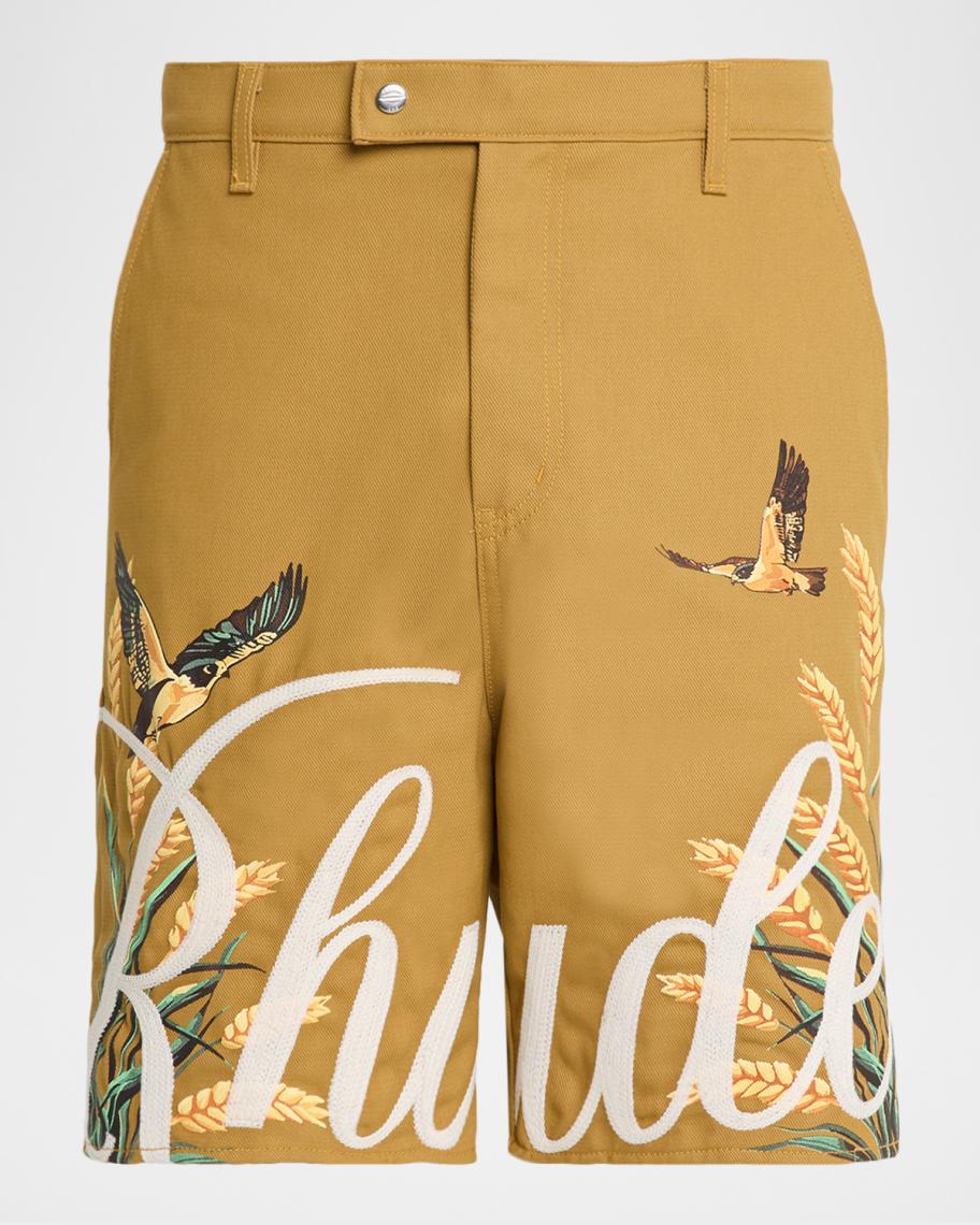 Rhude Men's Embroidered Falco Script Cotton Shorts | Neiman Marcus