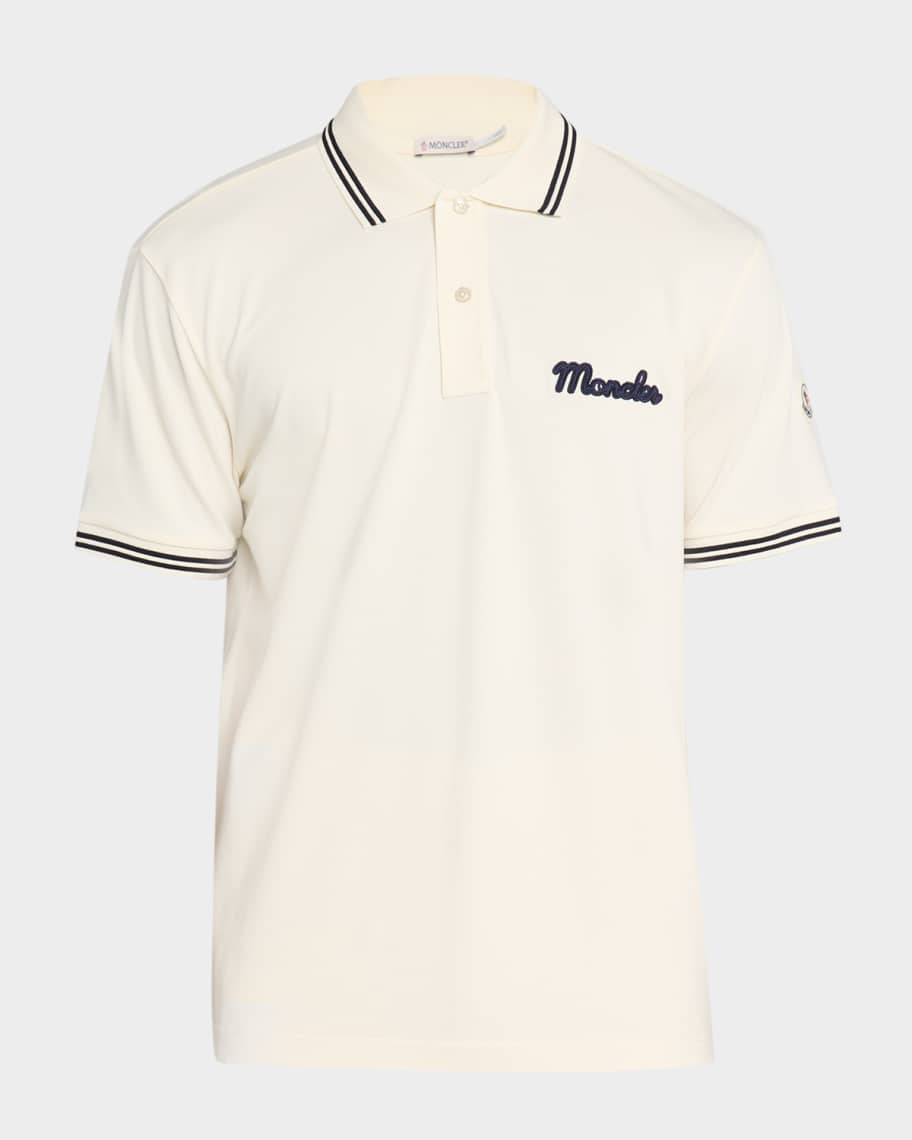 Moncler Men's Logo Script Short Sleeve Polo | Neiman Marcus