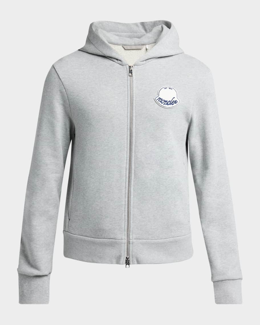 Moncler Men's Chenille-Logo Full-Zip Hoodie | Neiman Marcus