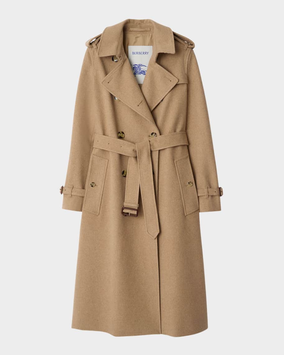 Burberry Kensington Belted Cashmere-Wool Double-Breasted Trench