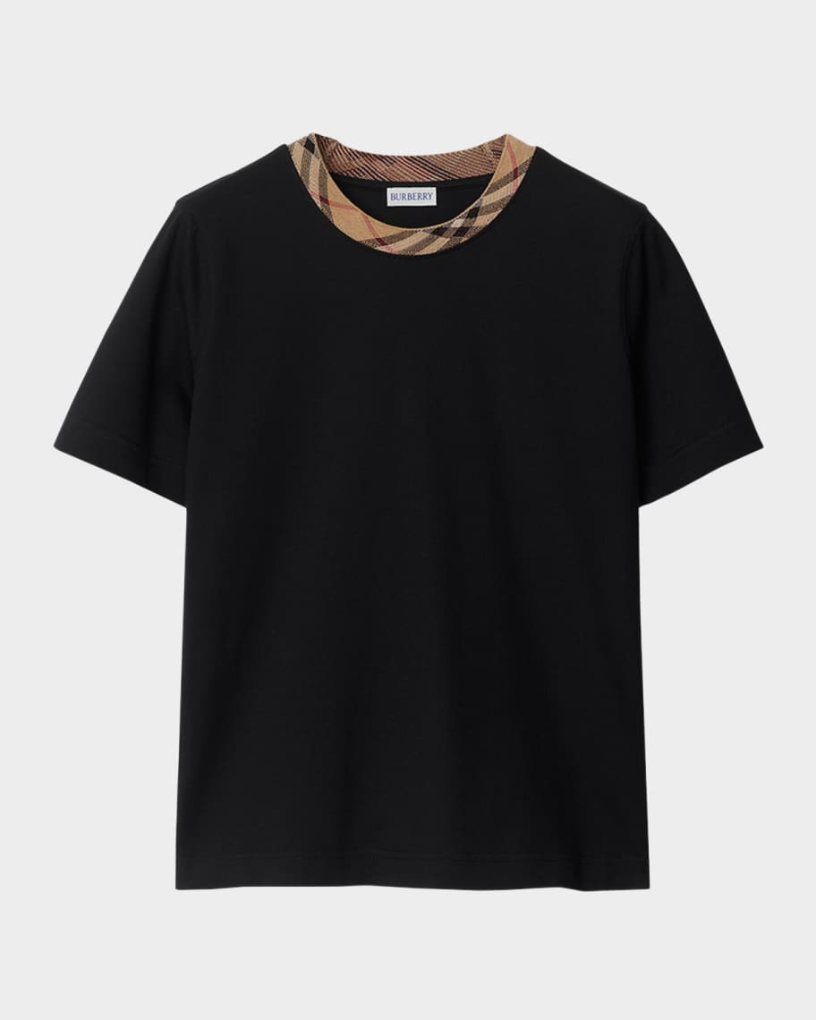 BURBERRY｜SHORT-SLEEVED ROUND NECK T-SHIRTS (Checkered P Burberry check-print Cotton T-shirt | Green | FARFETCH