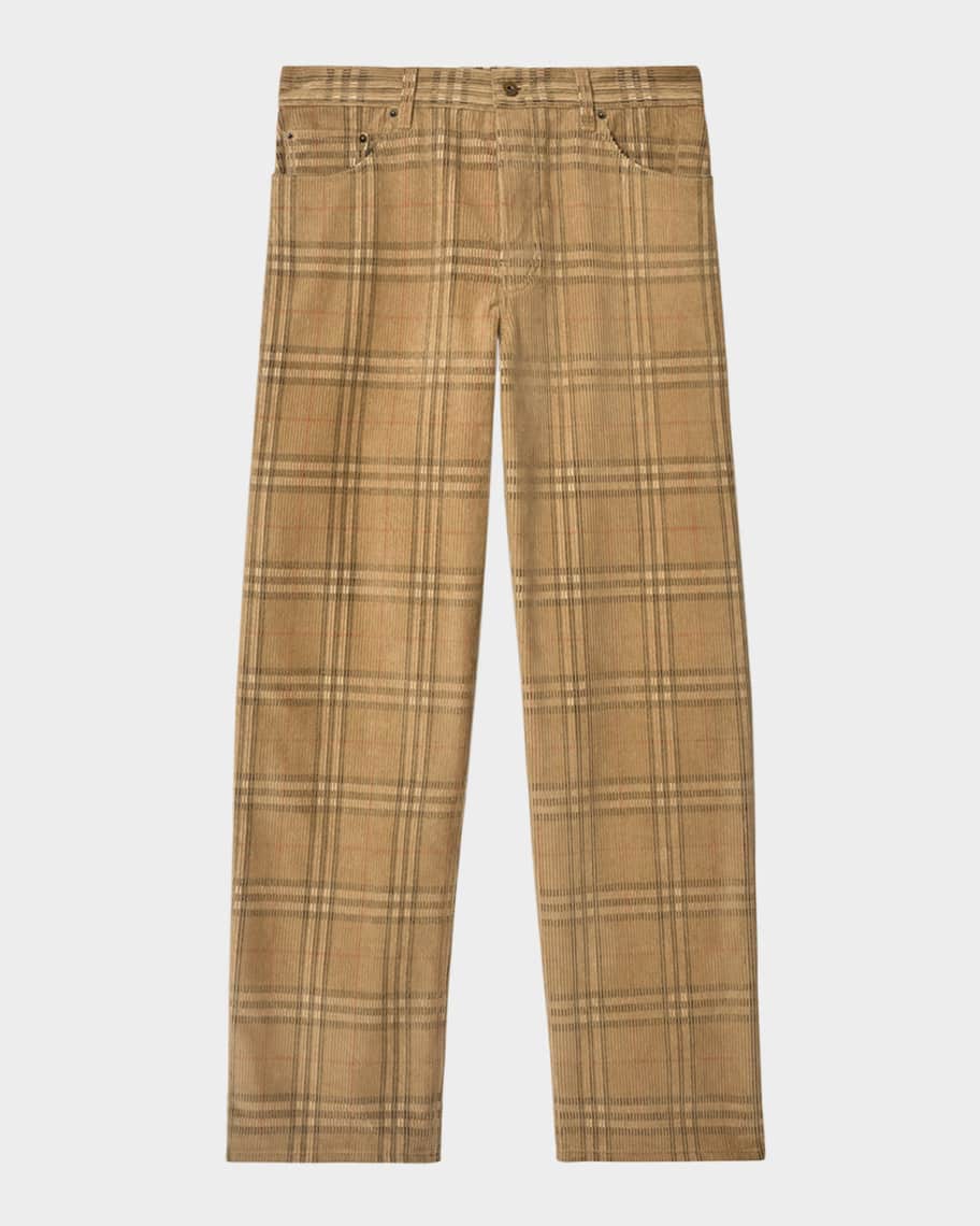 Burberry Men's Check Corduroy Relaxed Fit Trousers | Neiman Marcus