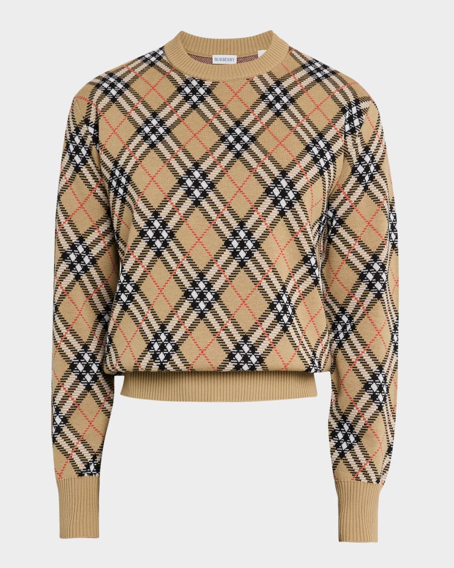 【送料&関税込】Burberry Checked Knitted Crewneck Jumper Burberry Men's Vintage Check Knit Crewneck Sweater | Neiman
