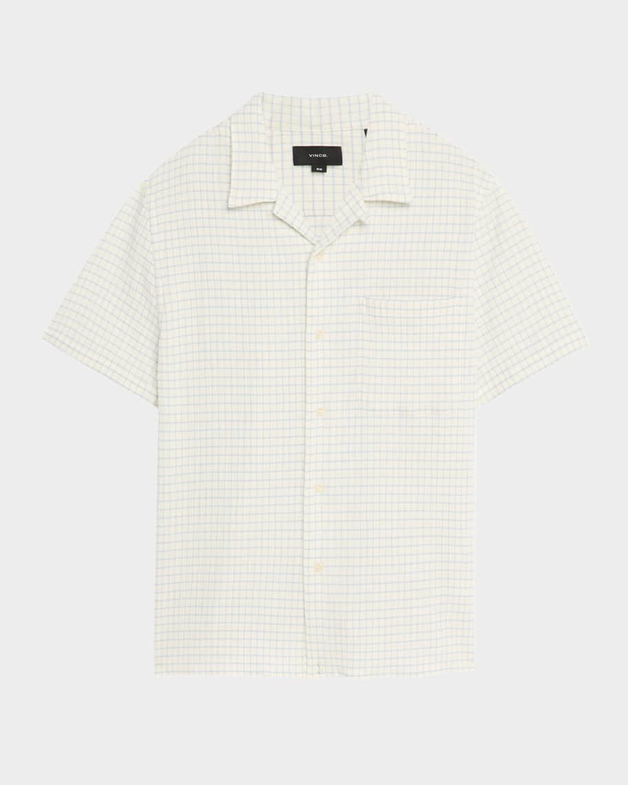 Vince Men's Textured Cotton Grid Check Camp Shirt | Neiman