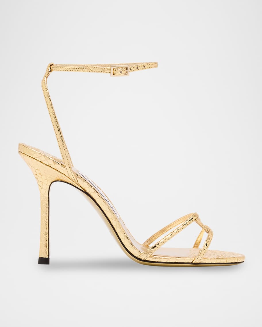 Jimmy Choo Snake-Embossed 1998 Leo Metallic Leather Ankle-Strap