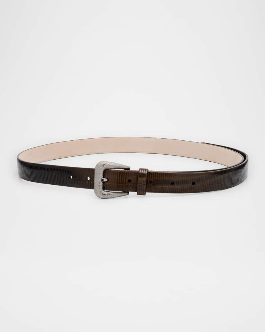 Brunello Cucinelli Lizard-Effect Leather Buckle Western Belt