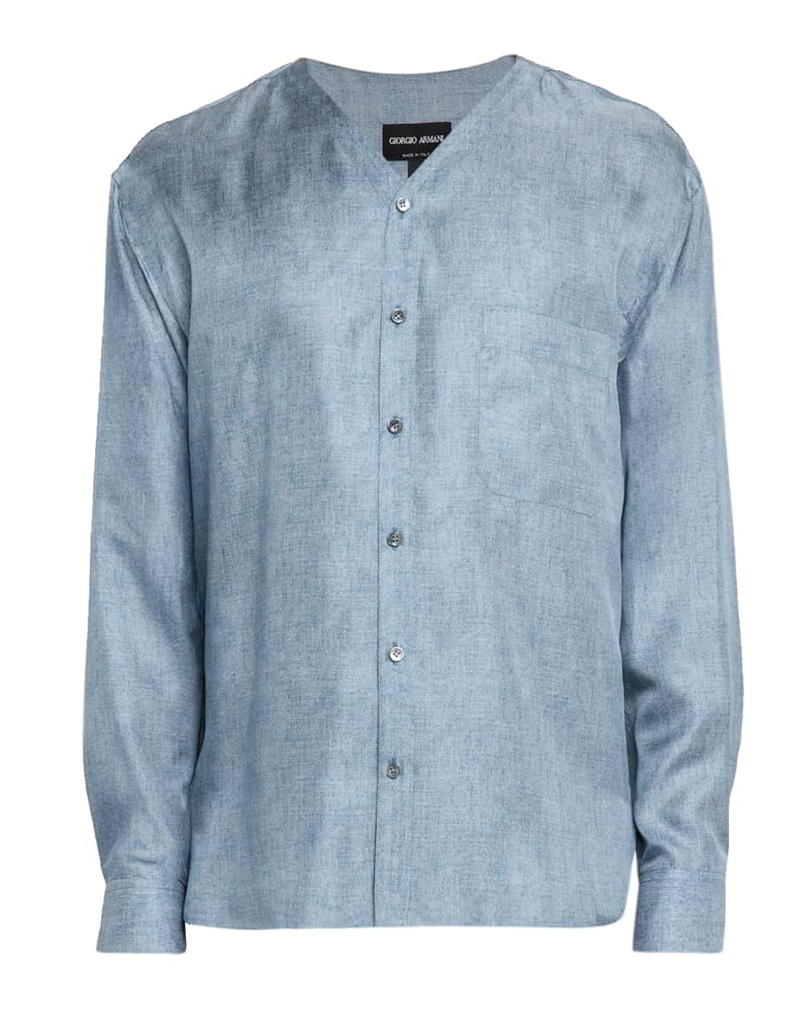 Giorgio Armani Men's Silk Denim Effect Button-Down Shirt | Neiman