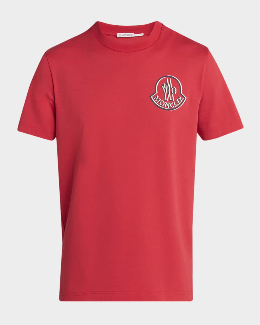 MONCLER 赤 長袖Tシャツ Moncler Men's Chest Logo Graphic T-Shirt | Neiman Marcus