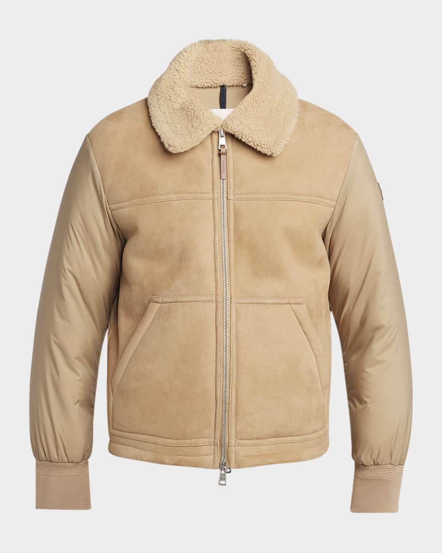 Moncler Men's Tonnay Leather and Down Quilted Jacket | Neiman Marcus